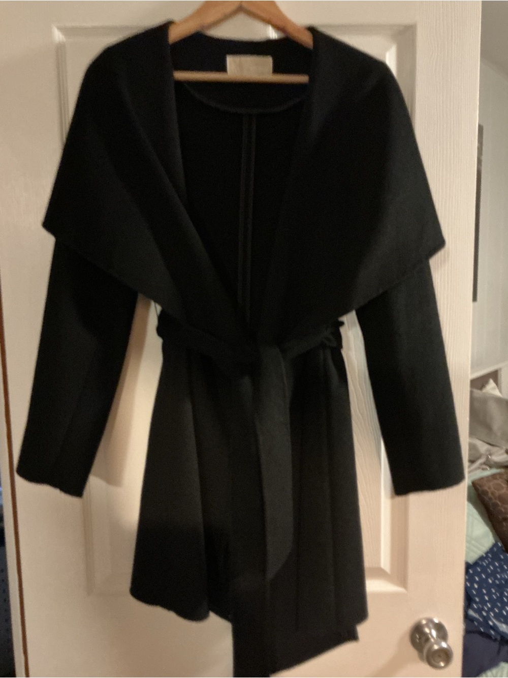Michael Kors Black Belted Wool Pea Coat